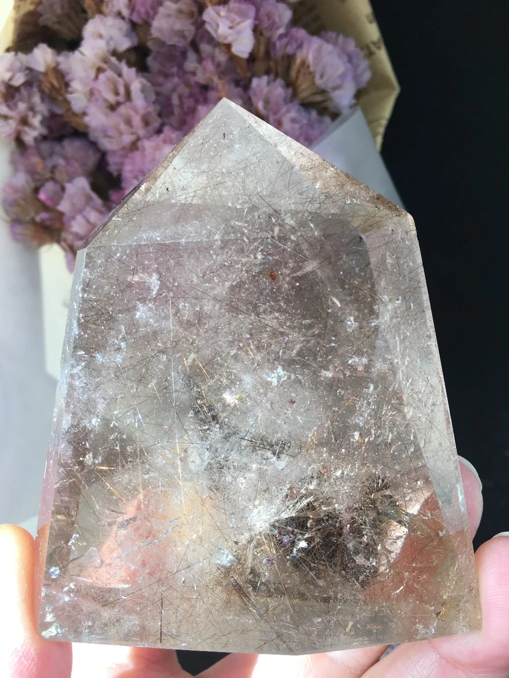 

Natural beautiful hair crystal original stone pillars as a gift