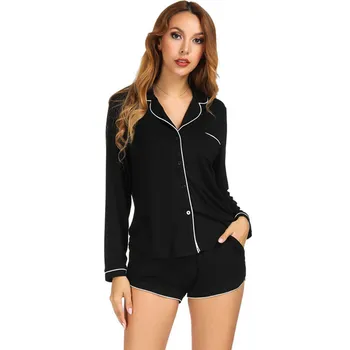 

2019 summer Women Women's Shorts Pajama Set Long Sleeve Sleepwear Nightwear linger pizama damska E1
