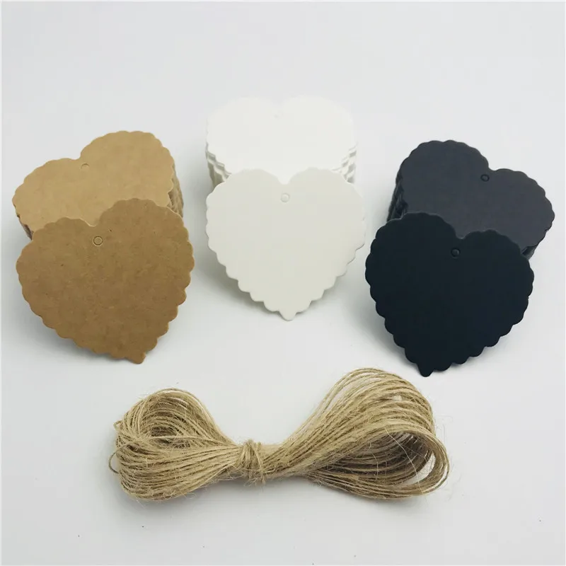 100 шт./лот белые черные коричневые бирки из крафт бумаги садовые этикетки сердце