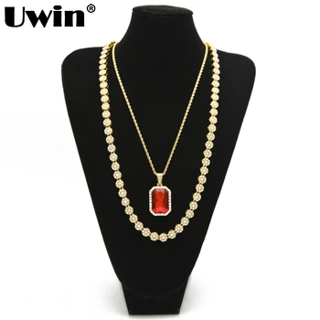 

Uwin Hot Fashion 1 Row Iced Out Rhinestone 30inch Flower Necklace With Mini Gold Square Necklace Pendant Hiphop Men Jewelry