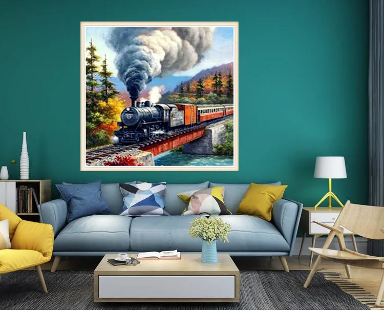5D Diamond Mosaic Painting train in Village Diamondembroidery Craft Decoration Scenery Picture DIY Diamond rhinestone Needlework1