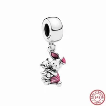 925 стерлингового серебра прозрачный светло-вишневая эмаль Desney Piglet кулон бусины DIY Fit PANDORA Подвески для женщин ювелирных изделий FL535