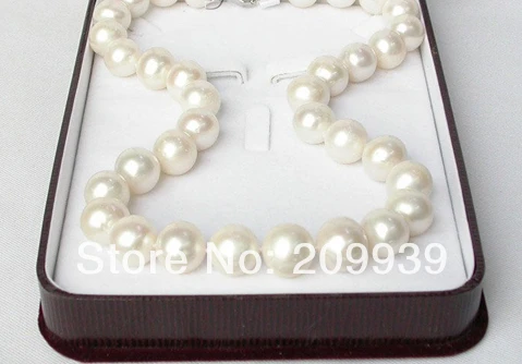 

huij 003271 12-13mm round white freshwater pearls necklace Platinum Plated clasp