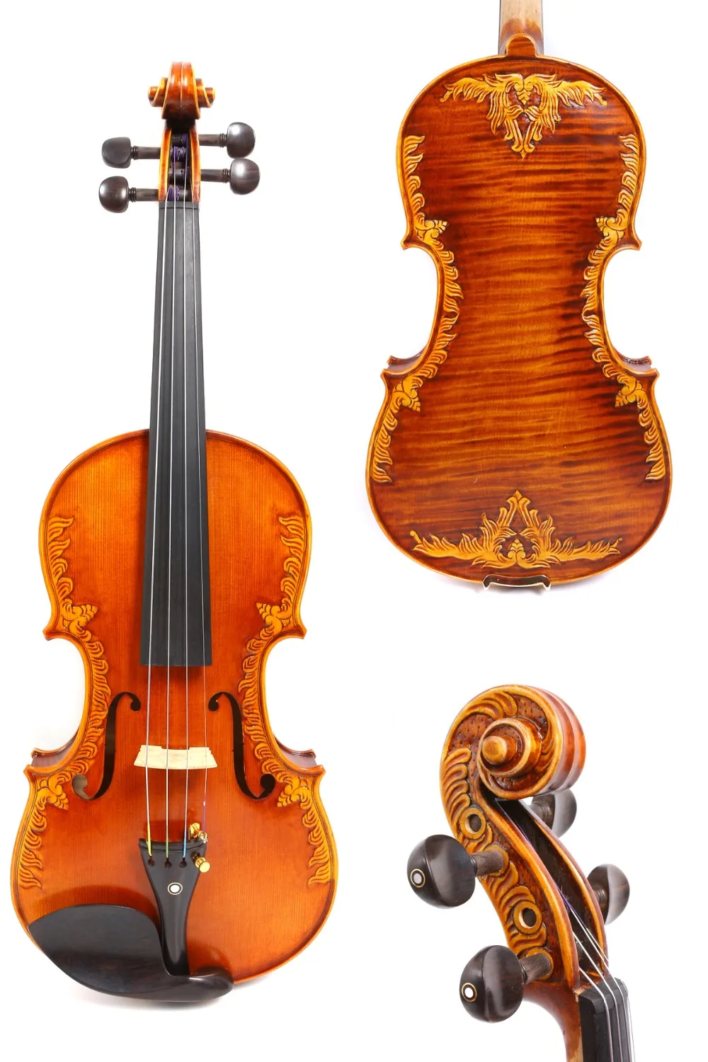 4/4 Violin One piece Tiger Flame maple Spruce Hand Carved Pattern Master level With Case Bow #GY13 | Спорт и развлечения