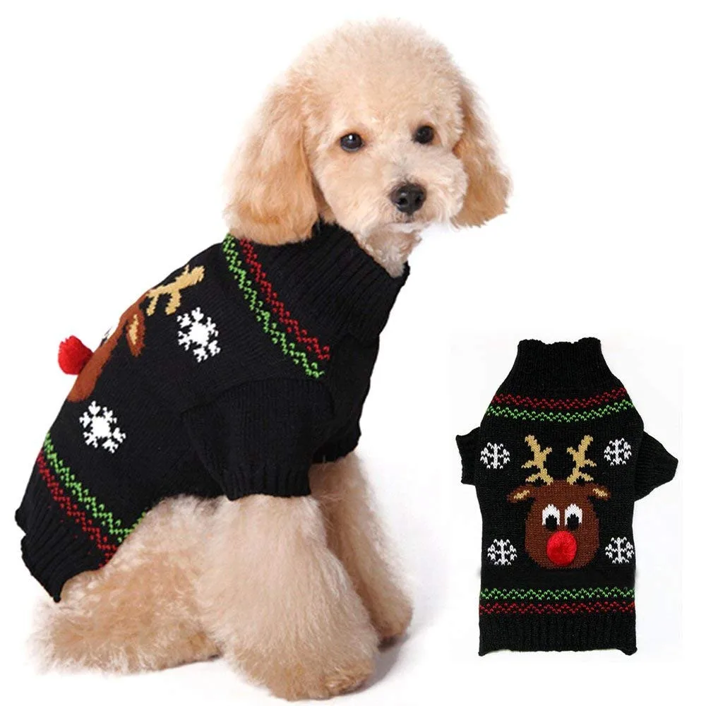 Рождественское платье для питомцев, собак, кошек, зимний теплый свитер с лосем, костюм для собак, свитер, одежда, принадлежности для домашних питомцев, теплая зимняя одежда roupa cachor
