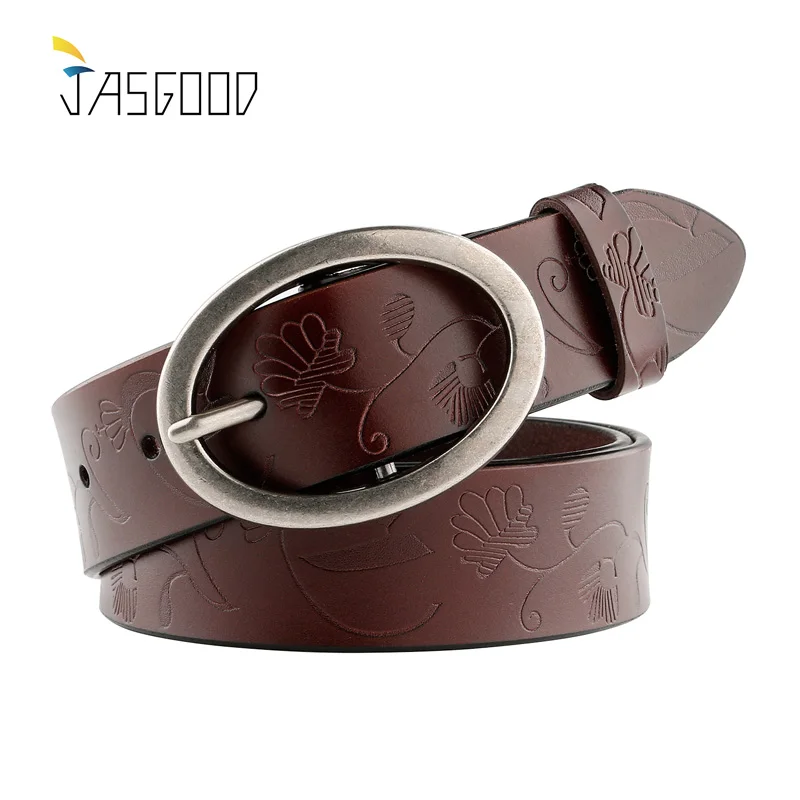 JASGOOD 2017 Fashion Women belt Vintage Leather Belts For Women Embossed Western Belt With Round