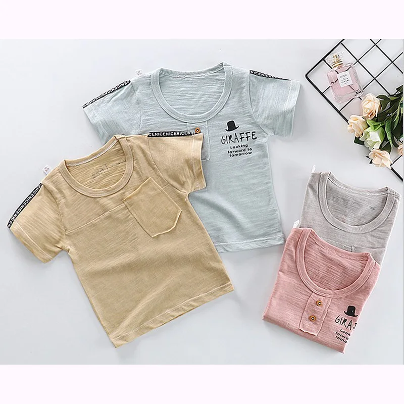 

2019 new arrived children short sleeve Bottoming T shirt solid 98% cotton kids girls top coat underwear 2-6year