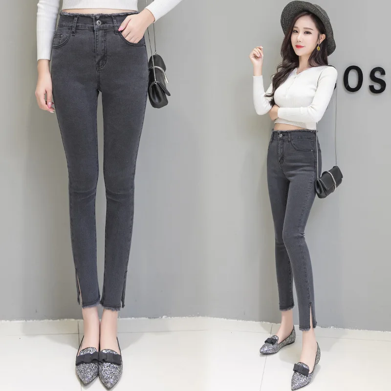 

Woman's Jeans Frayed High Waist Plus Size Skinny Jeans Woman Fashion Slim Fit Pocket Pencil Pants Plus Size