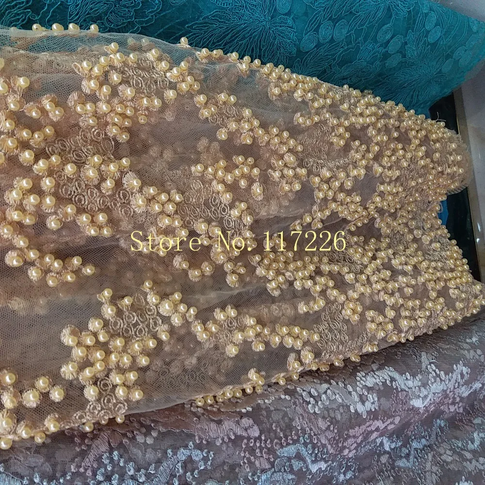 Золотисто-желтая африканская кружевная ткань швейцарское французское кружево ручной работы органза вуаль кружево с полным бисером 5 ярдов Высокое качество JRB-95102