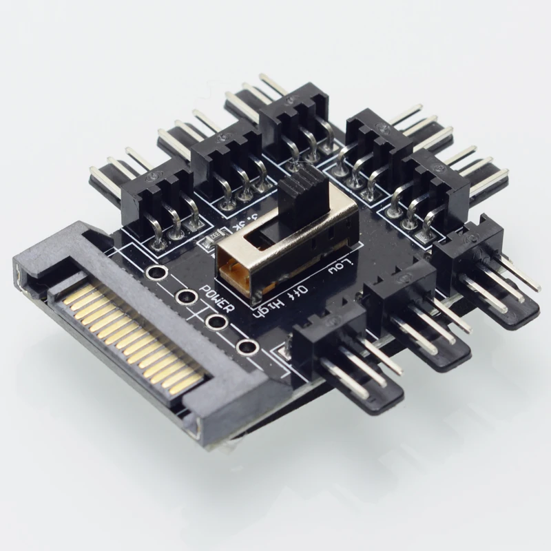 8 way 3 Pin Fan HUB SATA power to ports 3Pin male Socket Computer case Cooler Cooling Spliter card with Self Adhesive | Компьютеры и