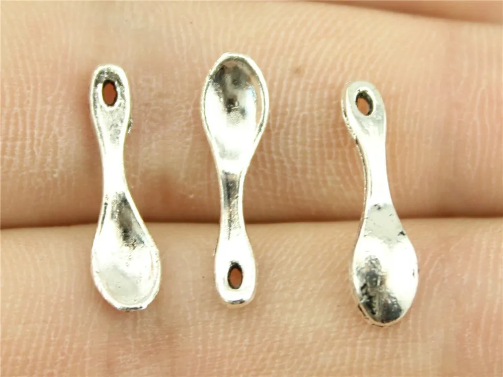 WYSIWYG 40pcs 19x5mm Small Spoon Pendants For Jewelry Making Antique