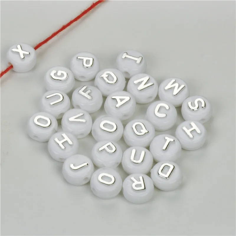 

100PCs Mix Beads with Letters Acrylic Withe Heart Spacer Beads Letter/ Alphabet Charm Beads Jewelry Findings DIY 10mm