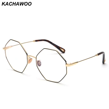 

Kachwoo fashion optical eyeglasses frame women computer polygon big vintage octagonal glasses frames for men gold metal