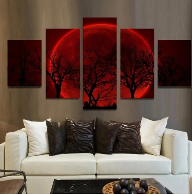 5 Pieces/sets canvas art New HD Printed Red Tree Cheap Artwork Paintings On Canvas Wall Art For ...