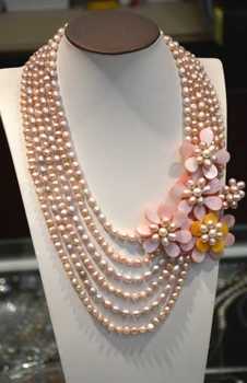 

new arrival Natural Pink Freshwater pearl and 50cm baby pink shell flower statement necklace for women