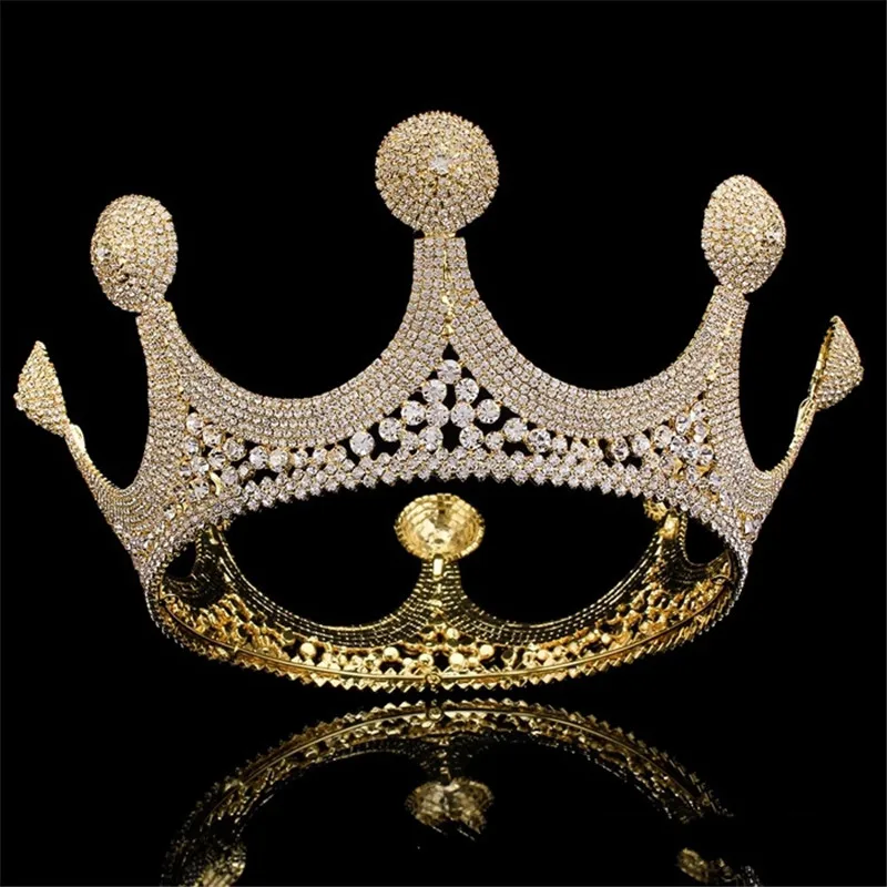 

do dower New Fashion European Bride Wedding Gold Color Crown Full Rhinestones Large Queen Crown Wedding Hair Jewelry FN-GB057