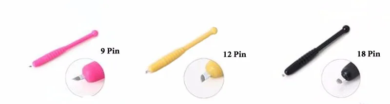 Caneta com Lâmina Rosa Descartáveis Microblading Agulha 12 9 Pin - 18u Microlading Manual Caneta Microblade Ferramenta Pcs 10 12 Lâmina Agulha 12 9 pin pin 18U
