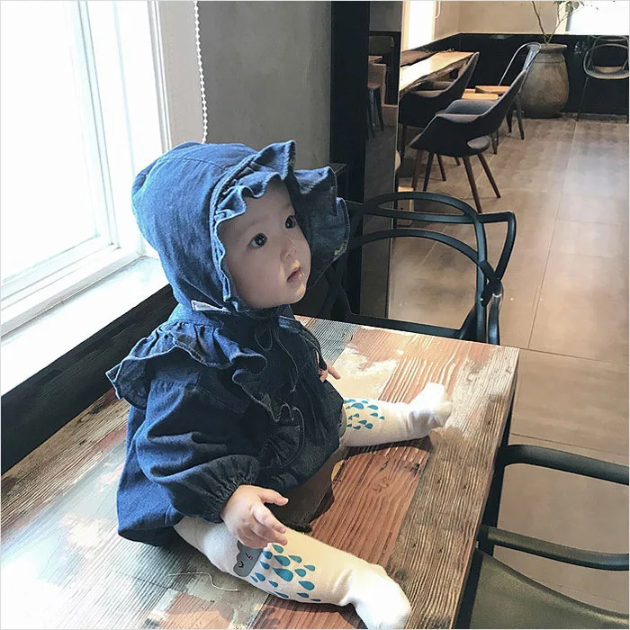 طفلة الملابس 2019 الربيع الوليد الطفل السروال القصير للفتيات الدنيم لينة الرضع بذلة مع قبعة كشكش طفلة رومبير الملابس