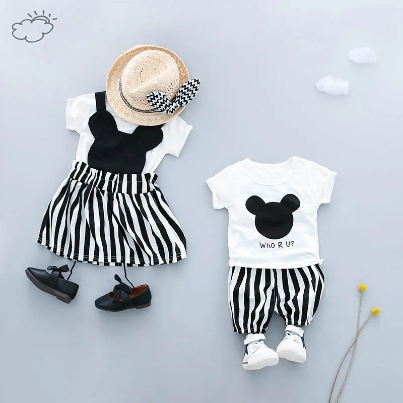 

KINE PANDA Summer Baby Clothes for Twins Boy and Girl Toddler Kids t shirt + shorts pants tshirt + girls dress 0-1-2-3Y