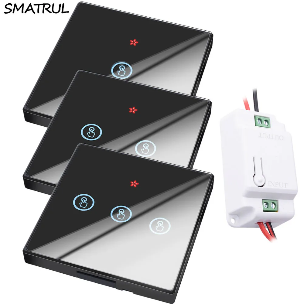 

SMATRUL smart Wireless touch Switch Light RF Remote Glass Screen 1 2 3 gang Wall Panel button 110V 220 Receiver bedroom led Lamp