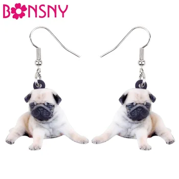 

Bonsny Statement Acrylic Sweet French Bulldog Pug Dog Earrings Dangle Drop Big New Fashion Animal Jewelry For Women Girls Gift