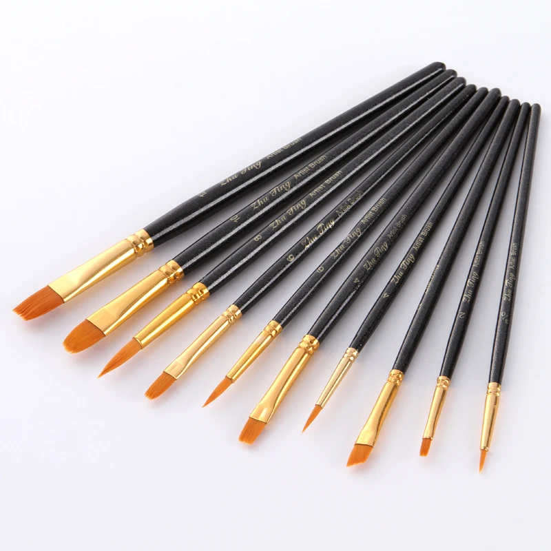 Koop Groothandel Verf 10 stks Nylon Haar Penselen Kunstenaar Olie Aquarel Borstel Voor Leren Olie Acryl Art Supplies