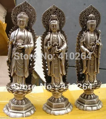 

3 PCS Collectibles Elegant silver oblation Buddha Statue Beautiful woman