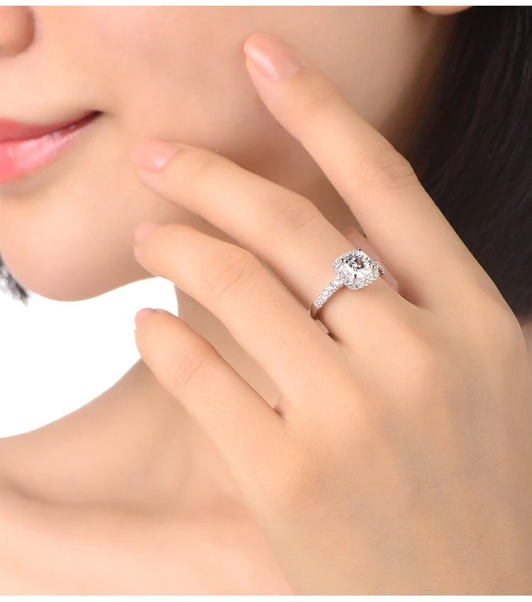 Solid 14K 585 White Gold 1CT Cushion Moissanite Engagement Ring D Color VVS1 Original Diamond Ring For Women 6
