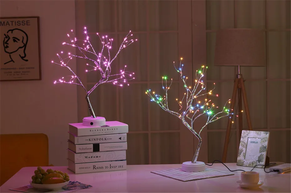 LED Tree Light Table Lamps 108 Bulbs Night light for Bedroom Wedding Party Christmas Decoration USB& Battery Copper wire Lights