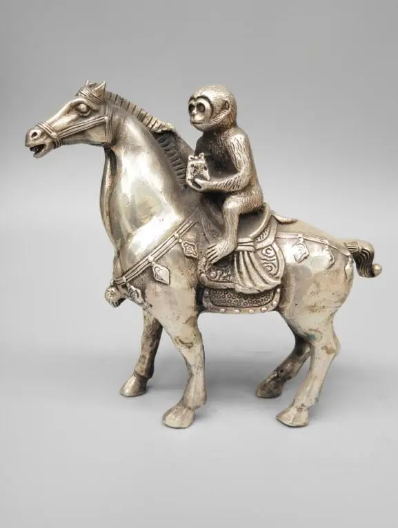 

Chinese white copper monkey Riding horse crafts statue