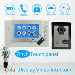 Touch panel7'' TFT ЖК-дисплей Цвет Дисплей 1 к 1 Провода видео-телефон двери Системы talkback Дверные звонки функция ночного видения разблокировать