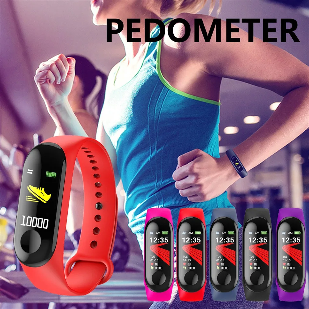 

Hot Sale M3 Color Screen Blood Pressure/Heart Rate Monitor Smart Bracelet Watch Pedometer relogio masculino Dropshipping HK&50
