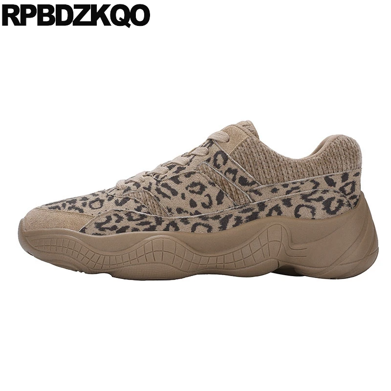 

fashion creepers platform shoes genuine leather thick sole leopard print women casual muffin elevator lace up size 34 suede