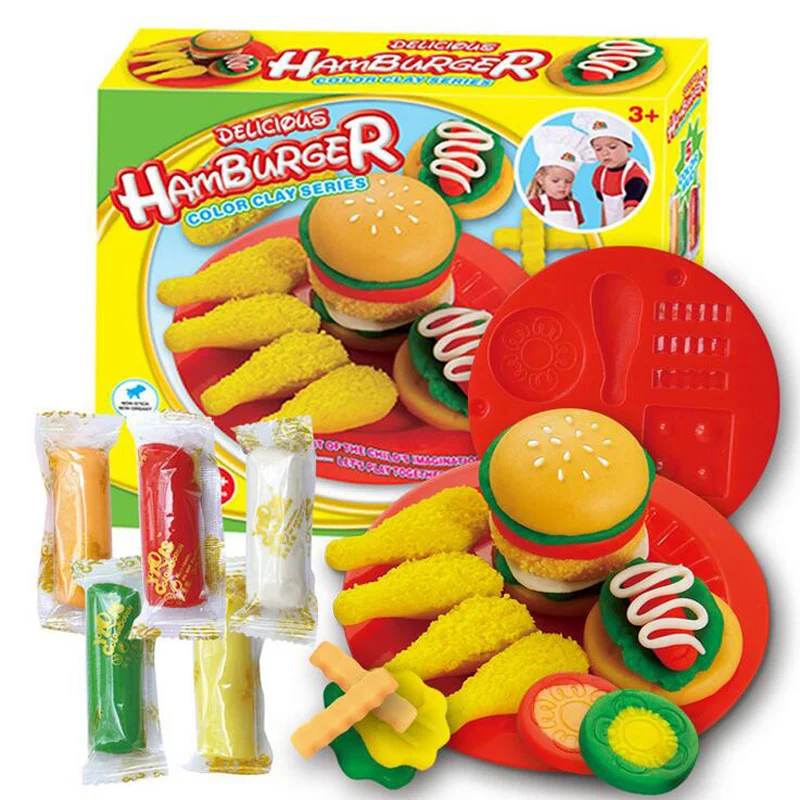 

New DIY plasticine clay suit parent-child interactive toys burger set mold intelligent playdough