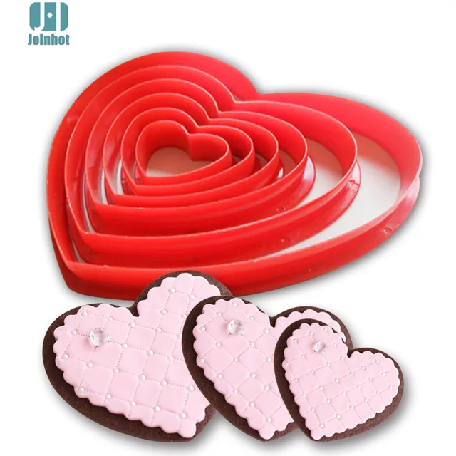 6pcs/set Heart Shaped plastic Cake mold cookie cutter biscuit stamp