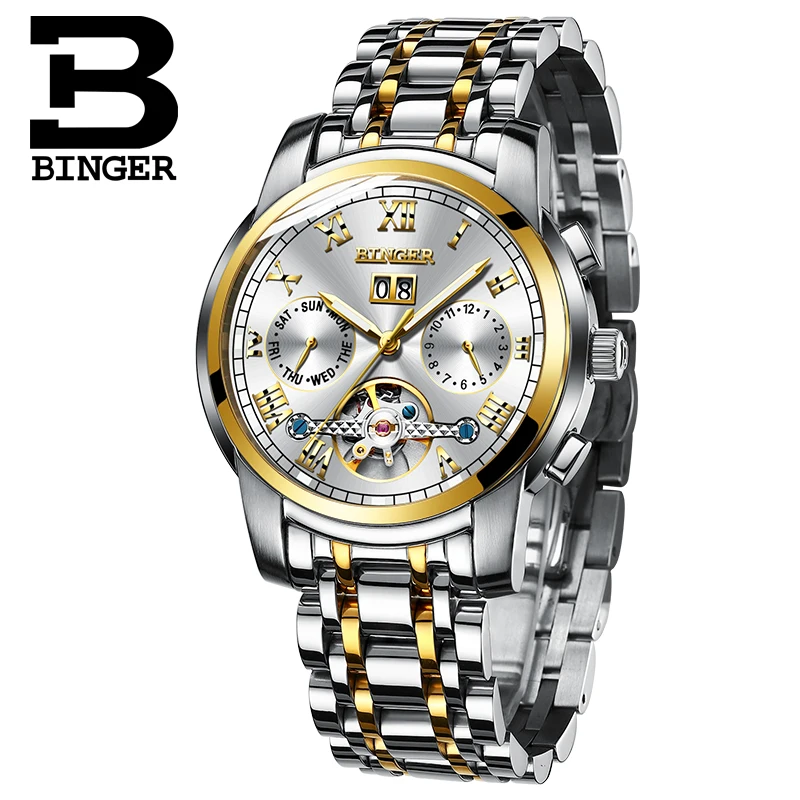 Многофункциональные механические часы Switzerland BINGER Tourbillon автоматические с