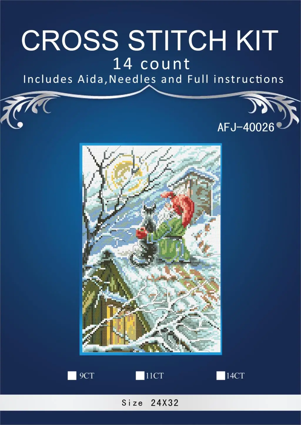 

Gold Collection Lovely Counted Cross Stitch Kit Christmas Gnome Cat on a Snowy Roof Santa Winter Snow3th