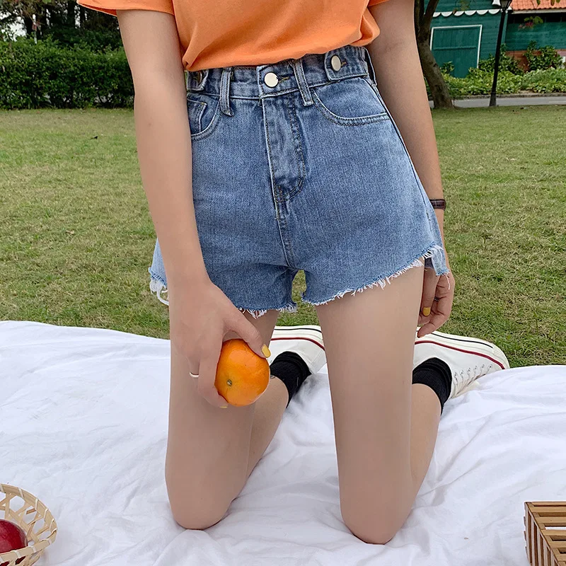 

Light Colour Cowboy Shorts Woman Summer 2019 Irregular Flash Easy Thin High Lumbar Wide Leg Tight Pants Tide