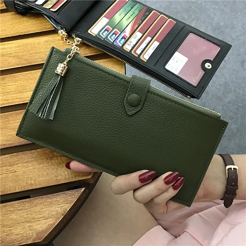 Genuine Leather Women Wallet Fashion tassels money Clips Long thin