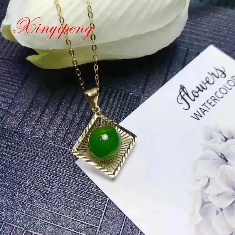

Xin yi peng 18 k yellow gold inlaid natural jade pendant women Beautiful and easy