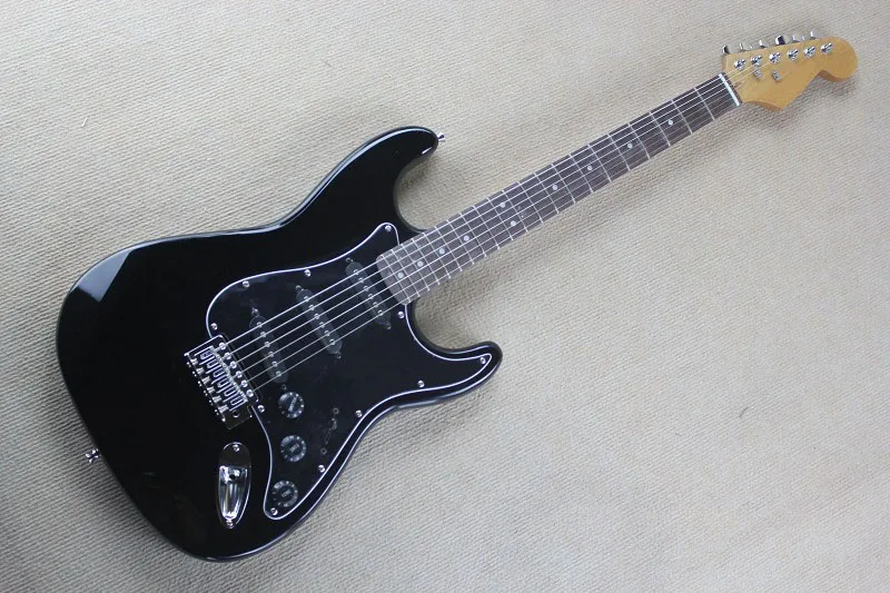 

Free shipping Top Quality Stratocaster made in usa 6 string black SSS Electric Guitar custom body guitar .