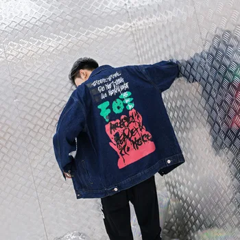 

Autumn and Winter New Denim Jacket Fashion Back Personality Printing Men's Tide Brand Jacket
