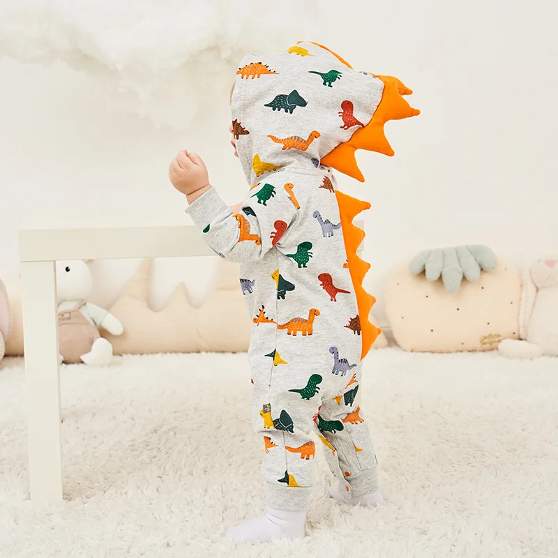 Костюм с 3D динозавром для маленьких мальчиков и девочек; хлопковые комбинезоны; теплый хлопковый комбинезон на весну-осень; одежда