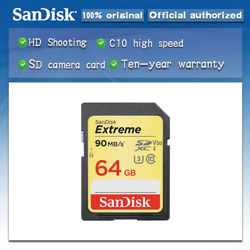 

Original SanDisk Extreme SDHC UHS-I SD Memory Cards Class 10 90MB/s SD card 64GB 32GB 16GB 128GB for Cameras