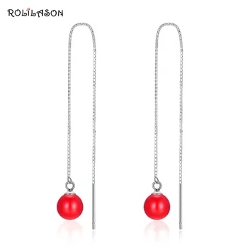 

Anniversary jewelry Real 925 red pearl round drop earrings for girl party gift pure silver jewelry 2.2G SE21