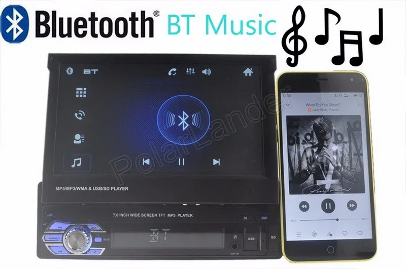 Выдвижной 1 din автомагнитола Поддержка камеры заднего вида 7 дюймов FM Bluetooth HD сенсорный экран USB SD AUX-in Mirror Link mp4mp5 плеер