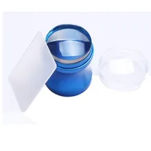 Синий Алюминиевый Сплав Печать С Крышкой+ Скребок Ногтей Печать Инструмент набор 3.8 См Прозрачный Большой Уплотнение Глава Nail Art Инструмент Печати