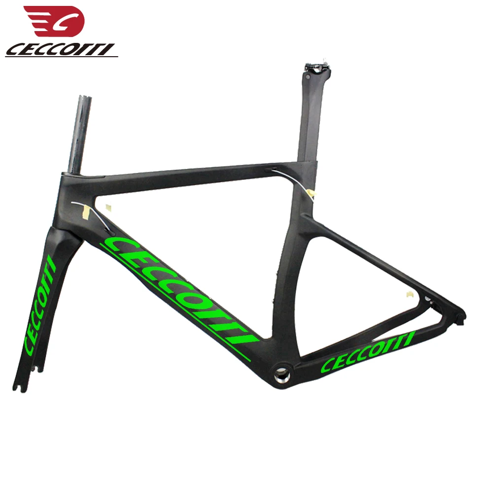 Новая карбоновая шоссейная рама Di2 и механическая карбоновая рама для велосипеда шоссейная велосипедная Рама с вилкой+ подседельный штырь+ гарнитура - Цвет: green