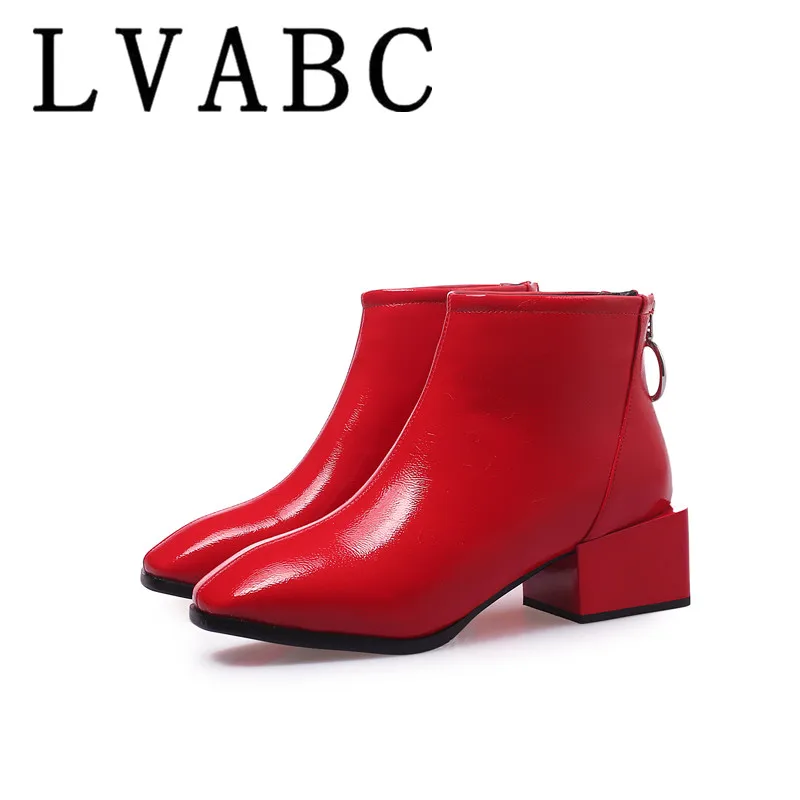 

LVABC 2018 Winter Boots Women Ankle Boots High Quality square toe Ladies Boots Leather Fashion Boots Size 31-43
