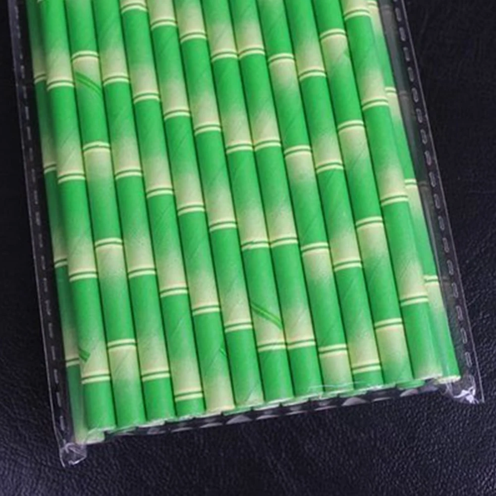 25Pcs Paper Safe For Childeren Home Gift Bamboo Pattern Degradable Wedding Decoration Tableware Drinking Straw Eco-friendly - Цвет: 2